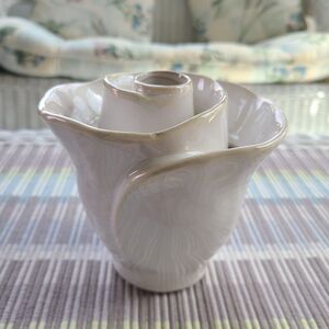 Vintage Ceramic Pottery Multi Hole "Rose" Vase Elegant Sculptured Neutral Color